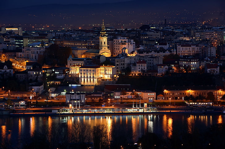 beograd, cities, houses, night, serbia, HD wallpaper