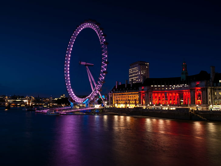 London Eye during nighttime, london eye, 60mm, County Hall, E-3, HD wallpaper