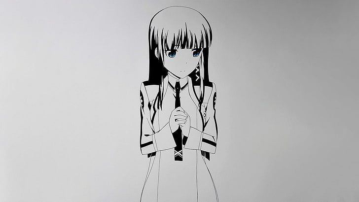 Mahouka Koukou no Rettousei, shiba miyuki, black and white, HD wallpaper