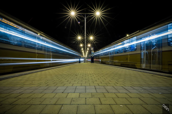 Budapest, Hungarian, Hungary, tram, long exposure, illuminated, HD wallpaper