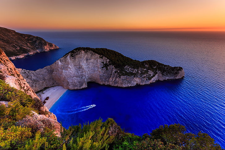 gray rock formation, sea, beach, island, Greece, Ionian Islands, HD wallpaper