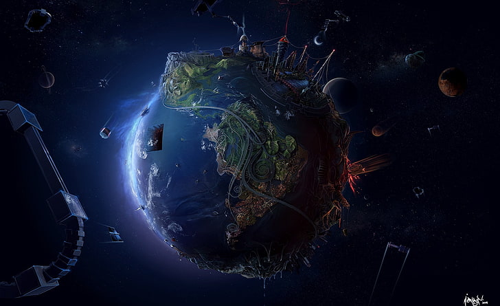 Earth In The Future, planets digital wallpaper, Artistic, Fantasy, HD wallpaper