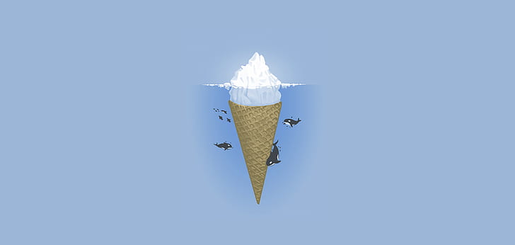 sea, the ocean, minimalism, vector, iceberg, ice cream, illustration