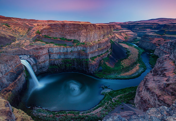 Grand Canyon, sunset, river, waterfall, USA, Washington, Palouse Falls State Park, HD wallpaper