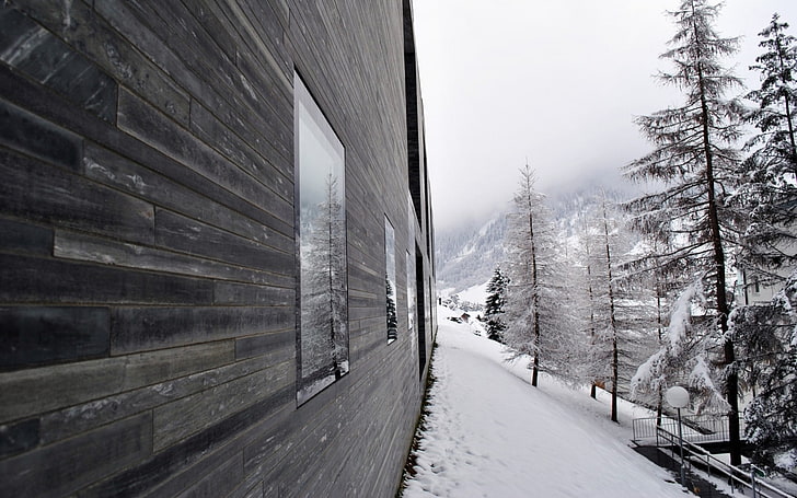 ridges, mountains, winter, cold temperature, snow, tree, architecture, HD wallpaper