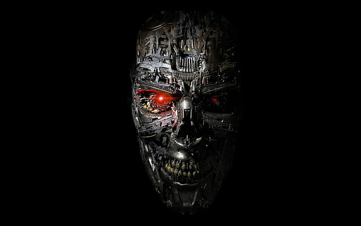 Terminator, Genesis, Robot, Face, black background, indoors