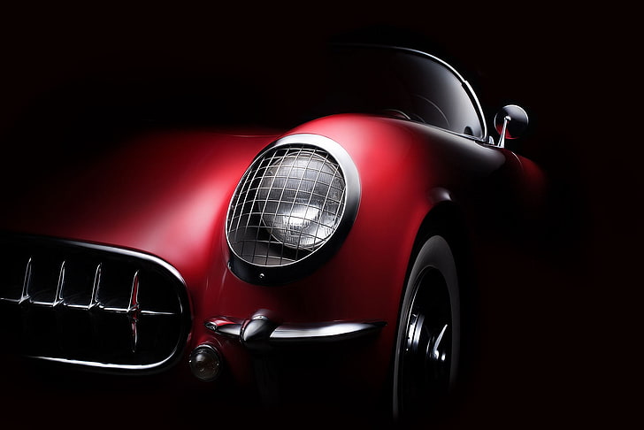 red and black corded home appliance, dark, red cars, vehicle, HD wallpaper