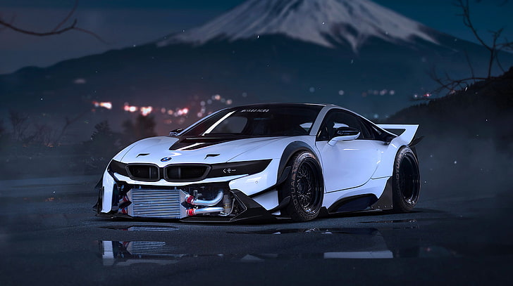 Hd Wallpaper White Bmw I8 Coupe Tuning Sport Car Front View Land Vehicle Wallpaper Flare