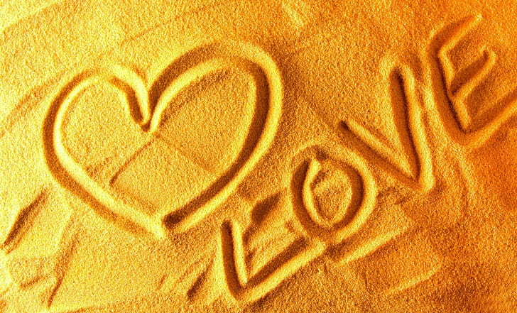 Love ~ S, landscape, heart, sand, nice, cute, beautiful, 3d and abstract, HD wallpaper