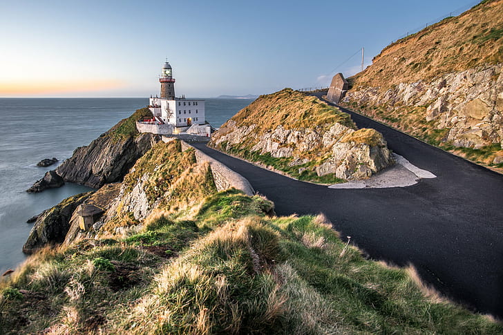 white and brown light house on hills during day time, baily lighthouse, dublin, ireland, baily lighthouse, dublin, ireland, HD wallpaper
