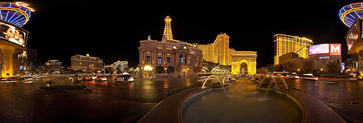 brown and white house miniature, cityscape, Las Vegas, night, HD wallpaper