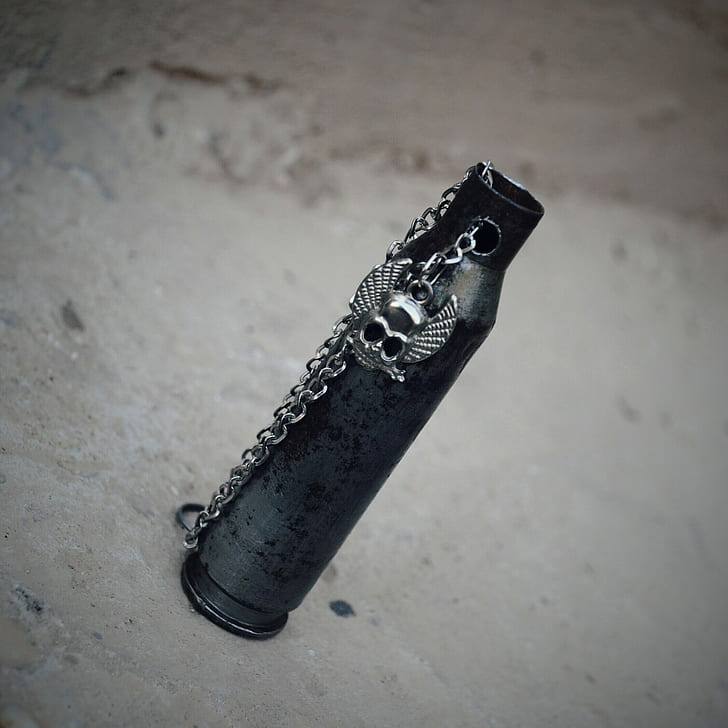 bullet, Iraq, black, skull, weapon, necklace, HD wallpaper