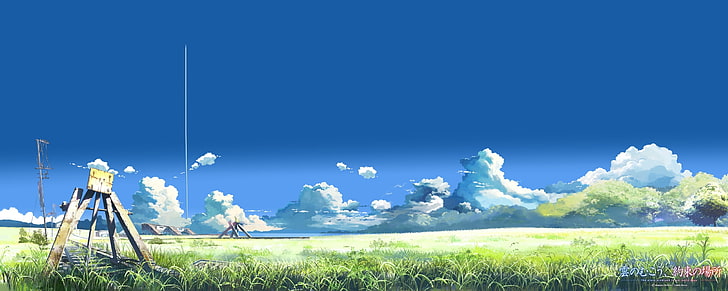 greenfield wallpaper, landscape, anime, manga, Makoto Shinkai