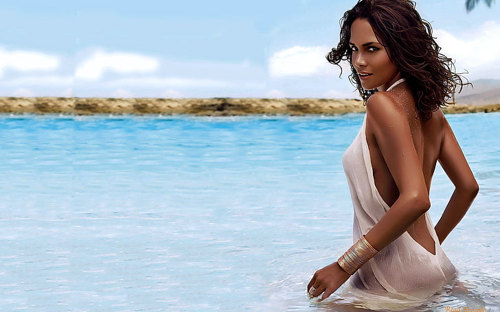 halle berry, one person, beauty, women, young adult, water, HD wallpaper