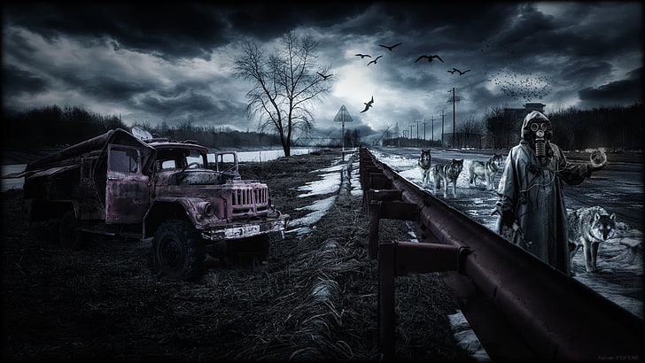 Hd Wallpaper Red Truck Illustration Road The Storm Machine Autumn The Sky Wallpaper Flare
