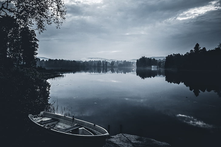 white and black boat on body of water, nature, landscape, Norway, HD wallpaper