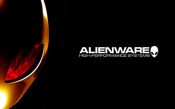 Alienware logo, Technology, text, black background, western script