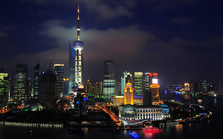 Shanghai Nights China HD, orient pearl tower, world, travel, travel and world, HD wallpaper