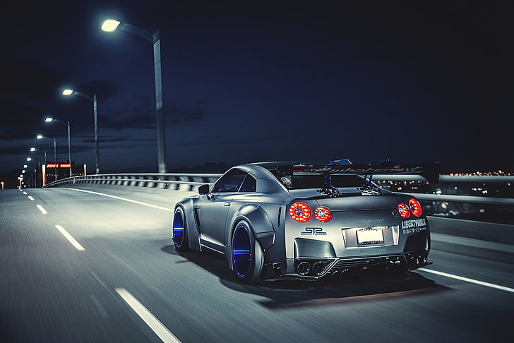 gray coupe, Nissan, GT-R, Car, Speed, Tuning, Road, Wheels, Spoiler, HD wallpaper