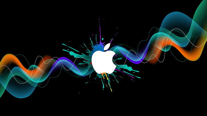 Apple logo illustration, paint, brand, multi colored, studio shot, HD wallpaper