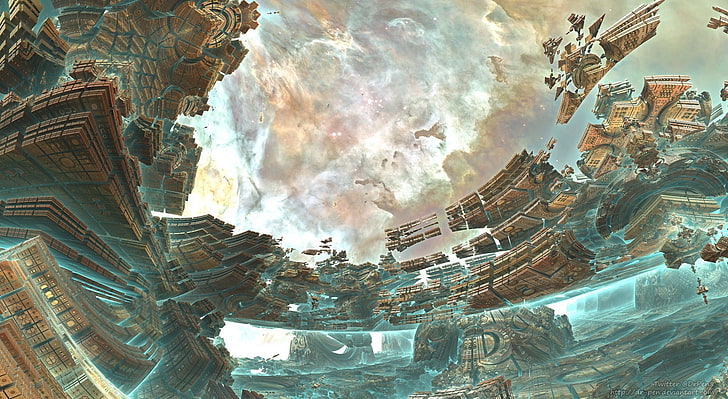 Aqua Space Shipyard - 3D Fractal Art, Artistic, digital, abstract, HD wallpaper