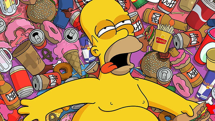 The Simpsons Homer Simpson, food, Duff, multi colored, no people, HD wallpaper