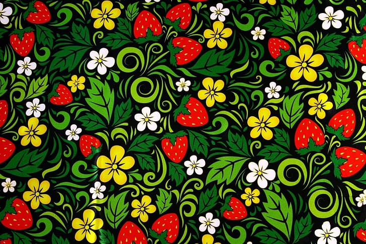 berries, texture, painting, Khokhloma, HD wallpaper