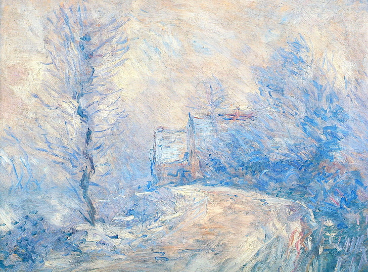 winter, landscape, picture, Claude Monet, The entrance to Giverny under the Snow