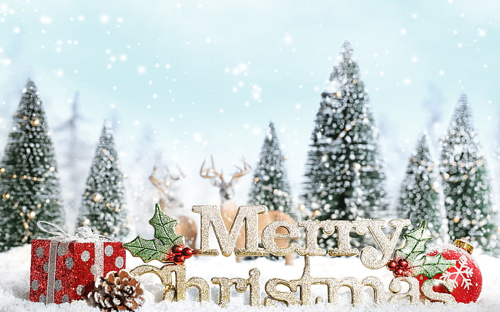 Merry Christmas wallpaper, snow, snowflakes, background, holiday, HD wallpaper
