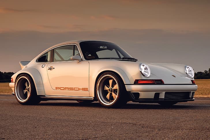 Porsche 911 Singer, white cars, sports car, German cars, sunset glow, HD wallpaper
