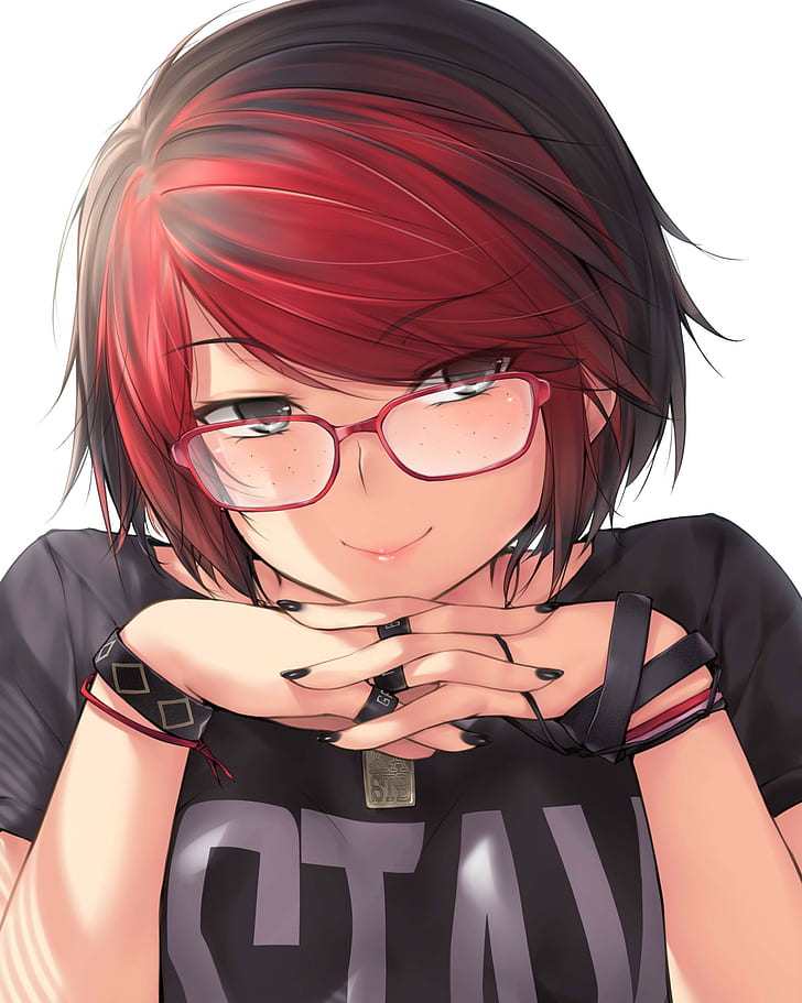 HD wallpaper: anime, short hair, glasses, redhead, anime girls, kopianget |  Wallpaper Flare