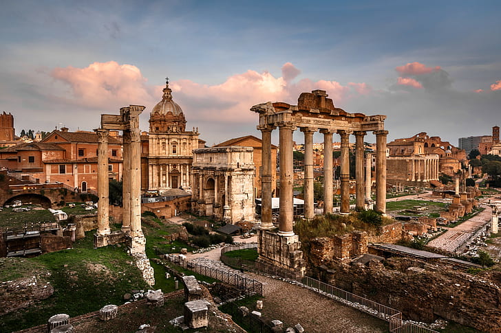 Roman Forum, Septimius Severus Arch, Saturn Temple, Rome, Italy, HD wallpaper