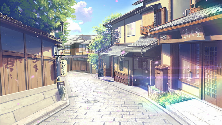 HD wallpaper: japanese city, buildings, landscape, Anime, building exterior  | Wallpaper Flare