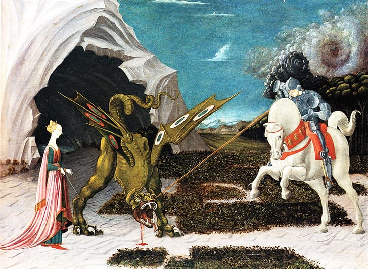 tale, picture, myth, Paolo Uccello, St. George the Princess and the dragon, HD wallpaper