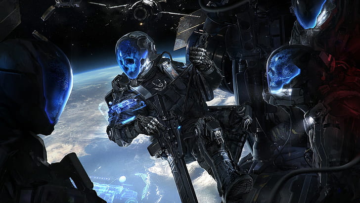 aliens in space wallpaper, futuristic, military, science fiction