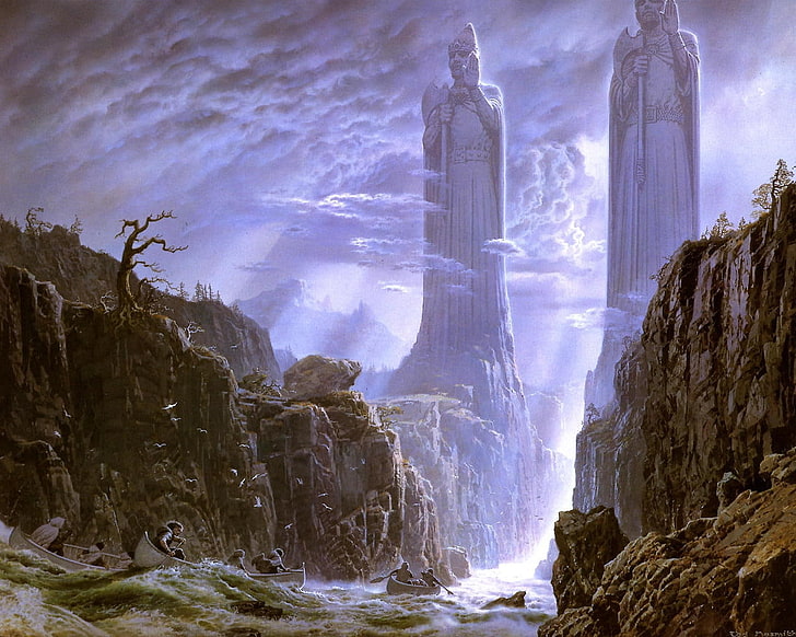 rocks the lord of the rings argonath statues artwork rivers the fellowship of the ring 1280x1024 Nature Rivers HD Art
