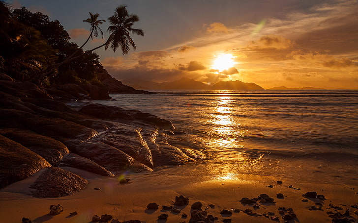 La Digue Island In The Seychelles Paradise Beach Gold Sunset Ultra Hd Wallpapers For Desktop Mobile Phones And Laptop 3840×2400, HD wallpaper