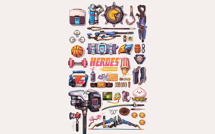 Overwatch, artwork, onemegawatt, popcorn, sword, hammer, HD wallpaper