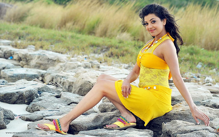 Kajal Aggarwal, women's yellow sleeveless mini dress