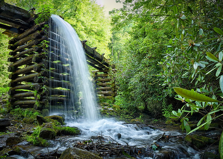 waterfalls surrounded green leaf trees, Mill's, Spillway, ngc, HD wallpaper