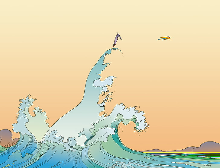 artwork, Mœbius, comics, sea, waves