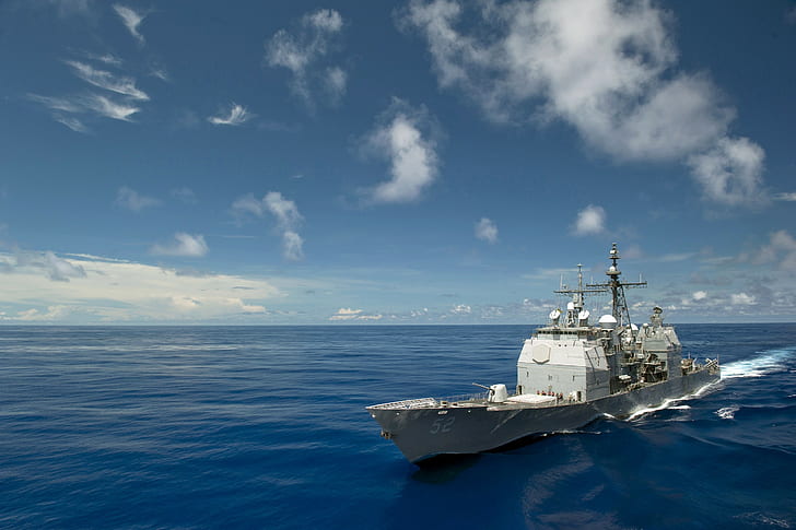 navy, USS Bunker Hill, Ticonderoga class, Destroyer, vehicle, HD wallpaper