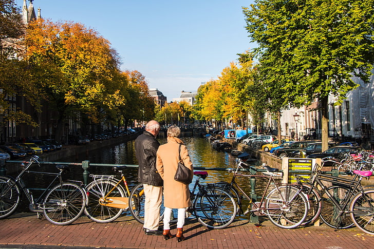 Netherlands, canal, couple, transportation, architecture, building exterior, HD wallpaper