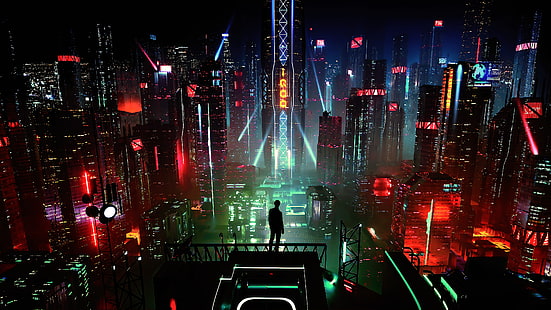 HD wallpaper: digital art, men, city, futuristic, night, neon, science  fiction | Wallpaper Flare