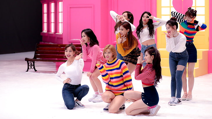 K-pop, Twice, Asian, group of women, group of people, full length