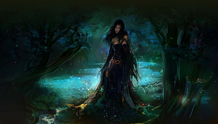 woman wearing dress in forest digital wallpaper, fantasy art, HD wallpaper