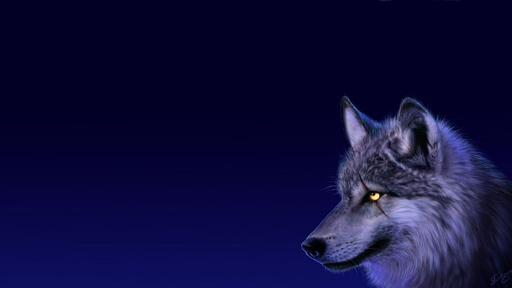 gray and white wolf, animals, simple background, artwork, one animal, HD wallpaper