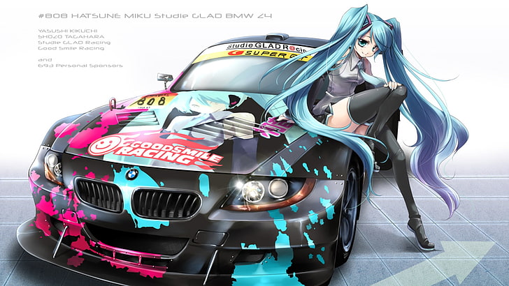 bmw vocaloid hatsune miku cars tie long hair anime girls detached sleeves 1920x1080  Cars BMW HD Art