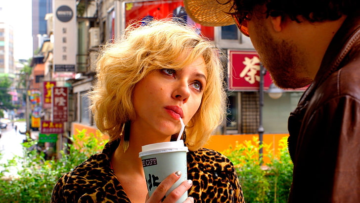 blonde, Taipei, Scarlett Johansson, drink, Lucy (movie), short hair