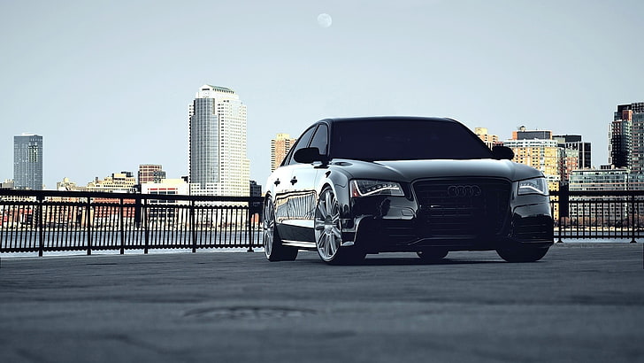 black Audi sedan, Audi s8, car, vehicle, city, mode of transportation, HD wallpaper